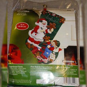 Bucilla Felt Christmas Stocking Kit Gingerbread Santa 16" Sequins Baker NEW 2013